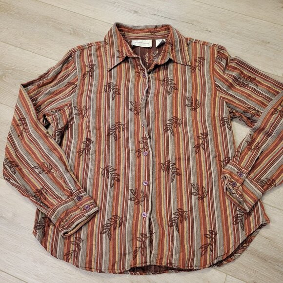 Womens Cotton Lemon Grass Long Sleeve Brown Fall Leaf Size Large - Picture 1 of 4